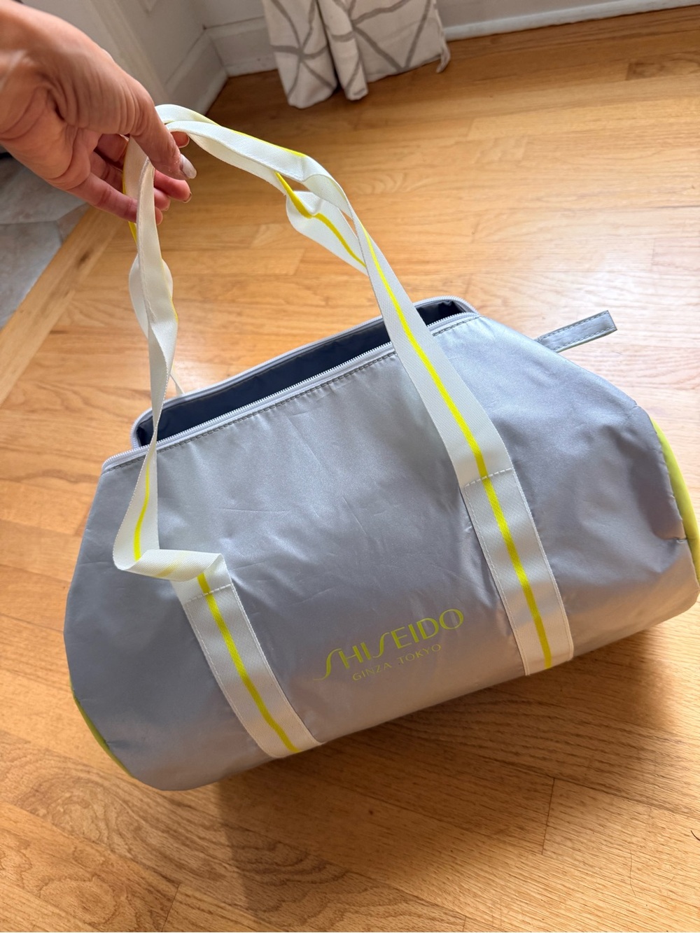 Shiseido Sun & Sport silver and neon yellow duffle bag. Brand New with tags